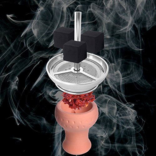 Premium Shisha Kaminaufsatz BLOCKARD aus Edelstahl [für Köpfe bis 6cm Durchmesser (nicht im Lieferumfang enthalten)] – Kokosnuss Natur-Kohle | Wasserpfeife Tabak | Kamin-Kopf Aufsatz | Alufolie Haube - 5