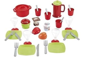 Ecoiffier - 32-częściowy zestaw naczyń do zabawy dla dzieci - idealne akcesoria do kuchni dziecięcej, w zestawie talerze, sztućce, kubki, dla chłopców i dziewczynek od 18 miesięcy, 2603, wielokolorowe