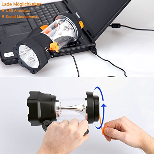 COOWOO LED Strahler Laterne Handscheinwerfer mit USB Anschluss und Kurbel Mechanismus für Camping Lampe, Garten Leuchte, Outdoor, Zelt und Notfall Beleuchtung - 5