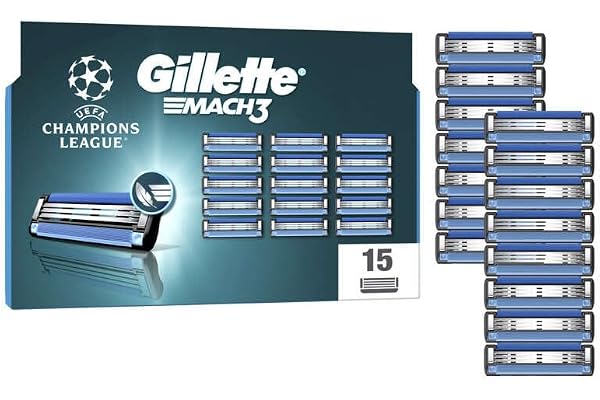 Gillette Mach3 Recharges De Lames De Rasoir pour Homme, Rasoirs À 3 Lames 15 Recharges De Lames, Lames Plus Résistantes Que L’Acier