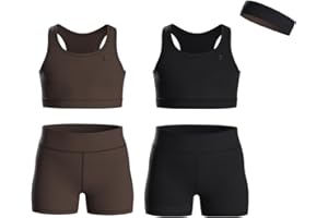 Essenclo Girls Clothing Athletic Sets Sleeveless Crop Tank Tops & Bike Shorts Cheer, Gymnastics, Volleyball Size 3-16 (5 Pcs)