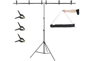 UTEBIT T Form Hintergrund Ständer, 1,5x2m Verstellbarer Stativständer mit 3 Federclips Fotostudio Hintergrundständer Photo Video Hintegrundsystem für Fotostudio, Porträt und Produktfotografie