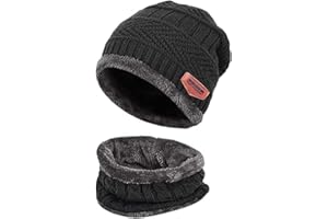 LONNALEE Berretto Invernale Uomo Cappello in Maglia Con Sciarpe Da Sci Da Esterno in 2 Pezzi Regalo di Natale Unisex Scaldacollo Morbido Lavorate a Maglia-Nero