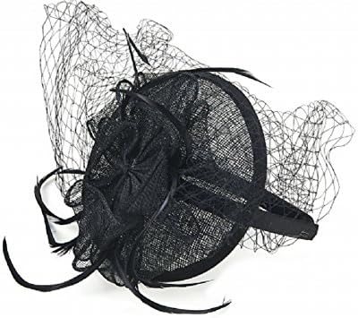 Black Linen Fascinator Hat Net Veil Wedding Headband