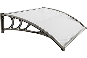 Outvita Auvent de Porte d'entrée, Contre Pluie Neige UV, Porte Toit Marquise Abri Protection en Polycarbonate (100 x 80 x 23 cm), Gris