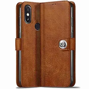 TheGiftKart Mi Redmi Note 5 Pro Flip Cover Back Case | Genuine Leather Finish | Designer Button | Inbuilt Pockets & Stand | Flip Cover for Redmi Note 5 Pro (Brown)