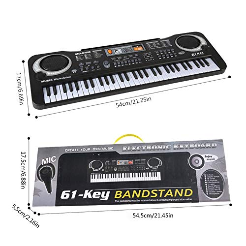 Preisvergleich Produktbild Uemaker Kinder Klaviertastatur, Multifunktions 61-Key Piano Elektronische Orgel mit Mikrofon Simulierte Tastatur Musik Klavier Spielzeug (Schwarz)