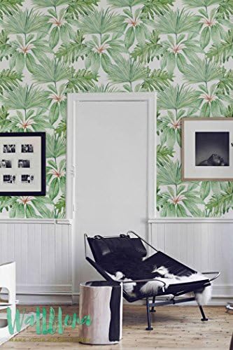 Tropical Pattern Wallpaper - Exotic Removable Wallpaper - Palm Leaves Wallpaper - Bismark Wall Sticker - Tropical Palm Adhesive Wallpaper