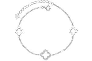 Belons Damen Armband 925 Sterling Silber Zirkonia Vierblättriges Kleeblatt Charm Armband Mädchen Armkette Armkettchen Kinder Fußkettchen