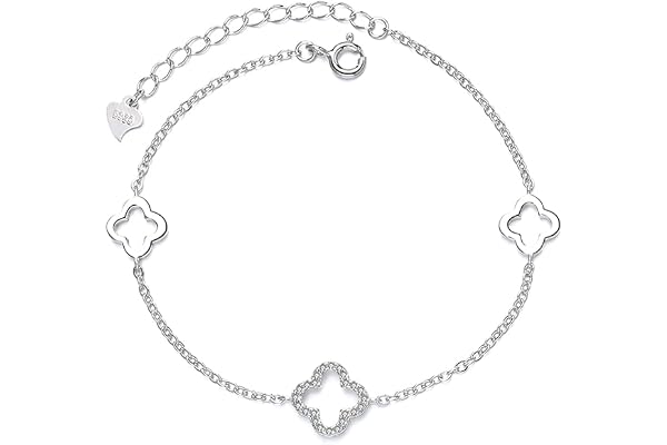 Belons 925 Sterling Silver Zirkon Fyrklöver Kubisk Zirkonia Justerbar Kedja - Present till Flickor och Kvinnor, 20 cm, Kindgröße