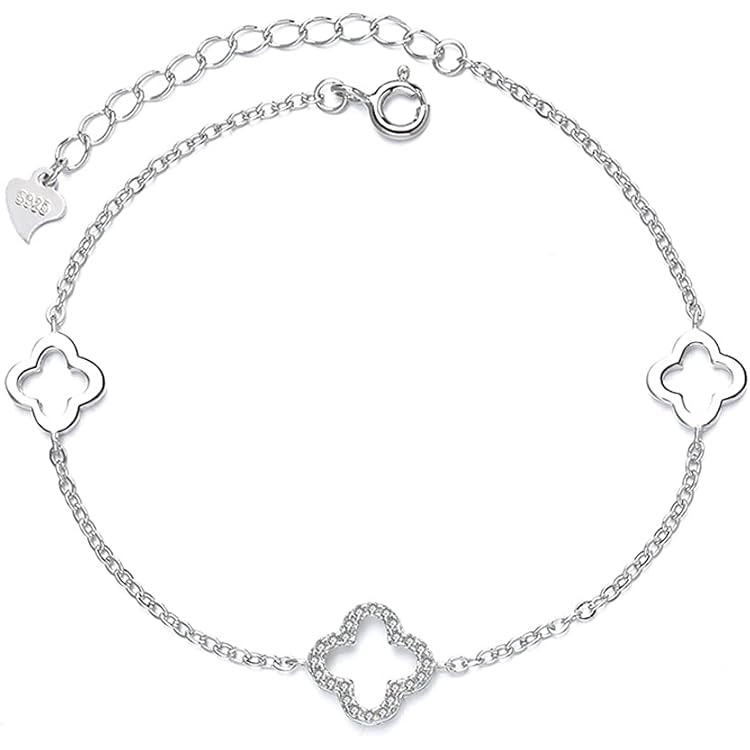 FFWTPY Armband met klaverblad voor dames, 925 zilver, malachiet-armband, onyx, zwart, armbanden van roestvrij staal voor meisjes, cadeau voor Kerstmis, verjaardag, Moederdag, 20 centimeters, Roestvrij