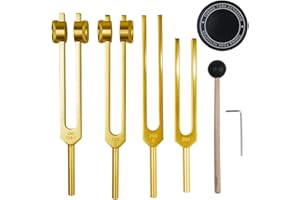 NEWFUN Diapason,Diapason,Juego de 4 diapasones (128 Hz, 136,1 Hz, MI 256 Hz, 384 Hz) ideal para terapia, para terapia de chakras, terapia de sonido, mantener el cuerpo y la mente relajados