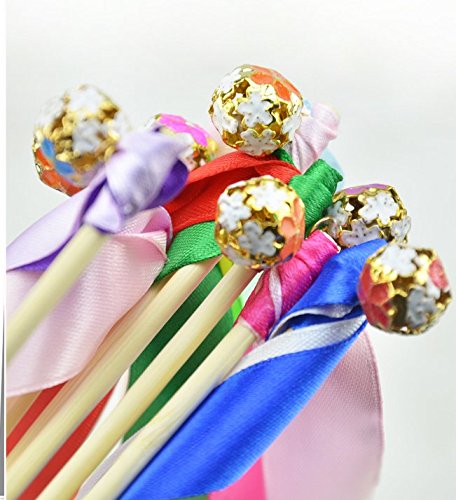 hangnuo 30 Stück Hochzeit Weihnachten Geburtstag Party Seide Spitzenband mit Glocken Girlanden Reinigungsstäbe Fairy Stick Rose&Pink - 4