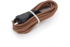 CHACON Câble Textile avec Prise et Interrupteur (2m) - Brun