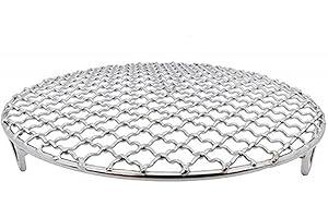 URPIZY Griglia di Raffreddamento Rotonda, in Acciaio, Spessa griglia per Raffreddamento/Cottura a Vapore, Forno e lavastoviglie, 24 cm x 24 cm