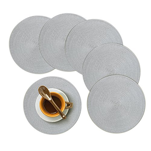 Homcomodar Sets de Table RondsTapis de Table Lavables Tapis Résistant à La Chaleur pour Table à Manger Lot de 6(Gris)