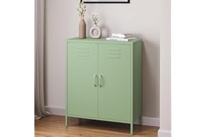 skølm Atria Metall Kommode – Sideboard in Mintgrün – Metallschrank mit 3 Fächern & Doppeltüren – Mehrzweckschrank mit flexiblen Einlegeböden – Industrial Highboard – Aufbewahrungsschrank/Flurschrank