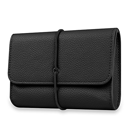 Fintie Funda para Disco Duro - Protectora Bolsa de Cuero Sintético a Prueba de Choques para Auriculares/Cargador / Apple Magic Mouse 2 1 / Disco Duro Externo/Cable / Pasaporte, Negro