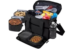 POSH POOCH Dog Travel Bag Pet Multi-Use Dog Outdoor Bag with Locking Safety Zippers, Food and Accessory Overnight Black Carrier Bag for Traveling For Dogs, Cats & Pets Includes Bowls, Matt & Shoulder Strap