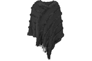 RAYSON Ponchos con Capucha Mujer Punto Invierno Otoño Poncho de Las Mujeres Punto con Flecos Poncho a Rayas de Felpa de Color Liso Elegante Casual Suave Calentar