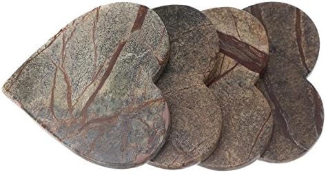 SHALININDIAHandmade Brown Forest Love Heart Shape Marble Stone Tea Coasters Set of 4 for drink Size- 4X4X0.75 Inch Cocktail Coffee Dinning Table- Artisan Crafted In India