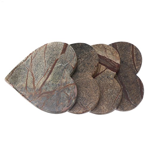 SHALININDIAHandmade Brown Forest Love Heart Shape Marble Stone Tea Coasters Set of 4 for drink Size- 4X4X0.75 Inch Cocktail Coffee Dinning Table- Artisan Crafted In India