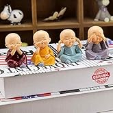 LIVELLO Miniature Buddha Monk Figurines | Set of 4 Multicolour Polyresin Statues | Handcrafted Traditional Showpieces for Hom