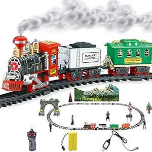 OOOUSE Classic Train Set,Toy Train Set with Lights and Sounds,Electric Railway Train Set with 12 Rails & Remote,Rechargeable Toy Train Xmas Toys Gift for 3 4 5 6 Year Old Kids Boys Girls