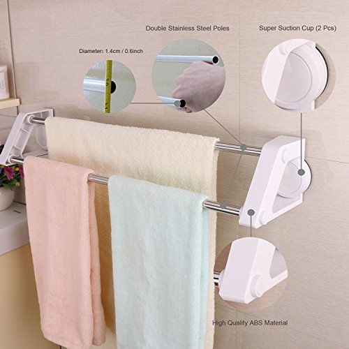Leicht & Eco Life Super Saugnapf Double Edelstahl Polen Handtuch Bar Halter Storage Rack, weiß - 3