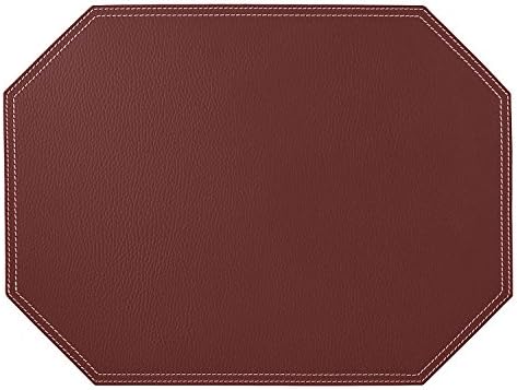 Nikalaz Octagon Placemat, 40x30 cm, Recycled Leather Placemat, Dining Table Placemat, Table mat, Place mat (Dark Burgundy)