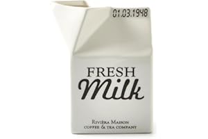 RIVIERA MAISON Rivièra Maison Pot à Lait, Pot à Lait avec Texte Vaisselle, Décoration de Table pour Salle à Manger, Cuisine - 1 pièce - Carton Jar Milk - Blanc - Porcelaine - (LxlxH) 9x7x11