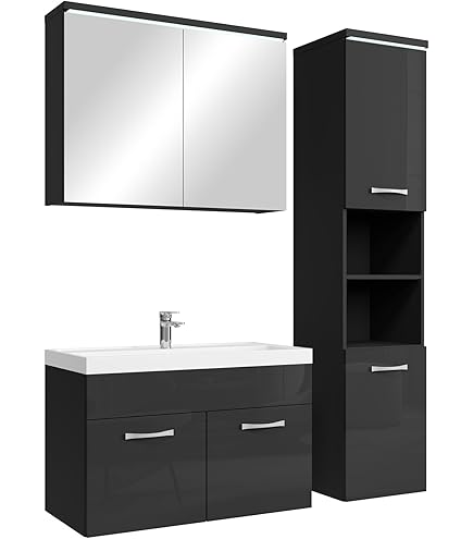 Planetmöbel badkamermeubel set Wastafel met badmeubel 45 x 60 x 33 cm met midikast 32 x 75 x 23 cm voor badkamer & gastentoilet, Sonoma eik Planetmöbel badkamermeubel set Wastafel met badmeubel 45 x 60 x 33 cm met midikast 32 x 75 x 23 cm voor badkamer & gastentoilet, Sonoma eik