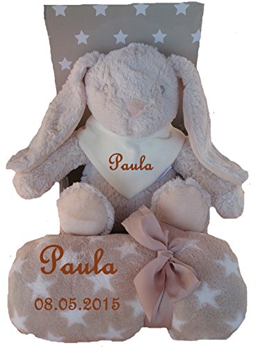 Baby Kinder Set 3 teilig Babydecke mit Namen bestickt Teddy Halstuch Taufe Geburt - 7