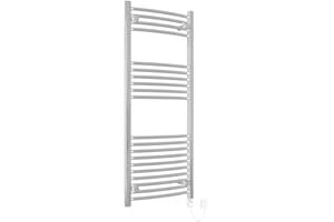 Warmehaus - Electric Heated Towel Rail Curved Chrome Thermostatic Bathroom Towel Radiator - 1200x500mm