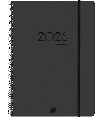 Agenda Spirale 2026 Finocam - Semaine Sur 2 Pages, Présentation Horizontale, Couverture Polypropylène Bleue, élastique De Fermeture - Format A5