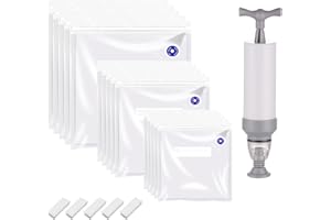 HUIKJI Vacuum Food Storage Bags, Reusable Vacuum Sealer Bags for Food Preservation Vacuum Sealing Kit, Vacuum Bags with Sealing Clips Vacuum Pump