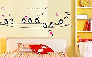 Decals Design Cute Singing Birds Wall Sticker (PVC Vinyl, 50 cm x 70 cm, Multicolour)