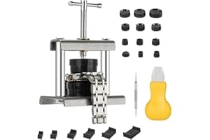 LOMUG Zestaw prasy do zegarków, prasa do zamykania obudowy, narzędzie naprawcze z 18 płytami dociskowymi, prasa do pokrywy zegarków, narzędzie do wymiany baterii, narzędzie do precyzyjnego mechanizmu