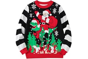 Momkonzz Kids Christmas Jumper Boy Xmas Ugly Sweater Tween Dinosaur Santa Pullover Children Funny Top Clothes