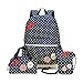 Produktbild Moonwind Mädchen Polka Punkt 3stk BuchTasche Schule Rucksack Handtaschen Taschen Geldbeutel (0323 Polka Punk (Navy Blau))