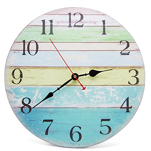 Asvert Reloj de Pared para Cocina Silencioso Retro de Madera Vintage