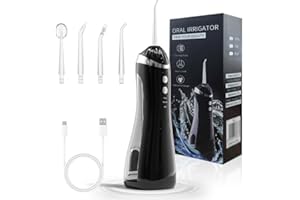 NOOR ZALA Rechargeable Water Flosser with 5 Pressure Levels, IPX7 Waterproof, Portable USB Type-C Charging, 300ml Water Tank, 360° Rotating 4 Nozzles for Dental Care, Teeth Cleaning, Oral Hygiene, Whitening