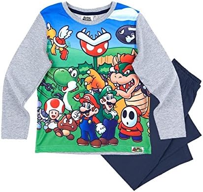 Super Mario Bros Pyjama Set Long Sleeves New Style 4-10yrs (4yrs, Grey)