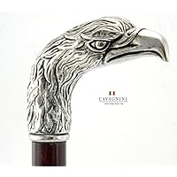 Spazierstock Holz Silber Zinn Griff schwarz elegant Hand gefertigt in unserem Labor Cavagnini solide und robuste Stick Modell Adler Damen Orthopäde italy