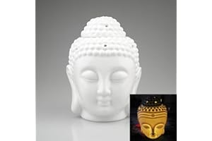 EVERGD Ceramic Buddha Head Statue Hollow Aromatherapy Furnace Oil Burner for Yoga or Meditation Room 5.9X3.93(IN) (White)