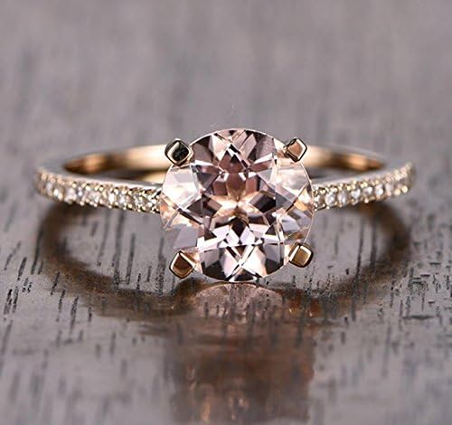 Special listing: 2 Carat Peach Pink Morganite (Round cut Morganite) and Diamond Engagement Ring with matching band 10k Rose Gold