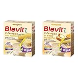 A partir de los 5 meses Blevit Plus Duplo 8 Cereales : Con Natilla (Paquete de 2 x 300 gr) y al estilo bizcocho (Paquete de 2 x 300 gr) Total : 1.2kg