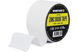 SPORTTAPE Zinc Oxide Tape - 3.8cm x 10m | White Sports Strapping Tape | Ankle Tape for Stability, Blister Prevention for Foot | Boxing, Rugby & Football Athletic Tape for Sports Injury
