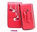 Produktbild Rot / Red HTC Desire 500 Gürteltasche Handy Holster mit magnetischem Verschluss aus PU-Leder Schützhülle Cover mit sicherem Gürtelclip und 3,5mm Stereo-In-Ohr-Kopfhörern von Gadget Giant®