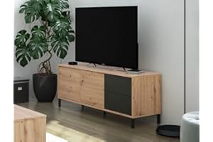 CAESAROO Mobile soggiorno porta Tv 130 cm Rovere nordico e Grigio antracite con 2 ante e 2 cassetti - Rovere e Grigio